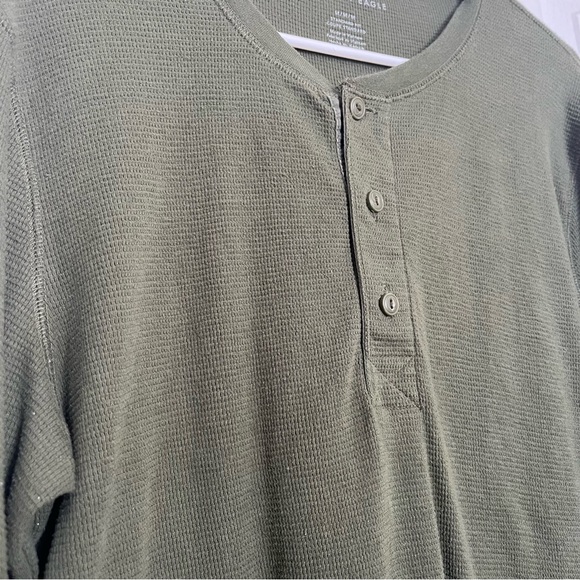 American Eagle Olive Green Henley Shirt - Picture 2 of 5